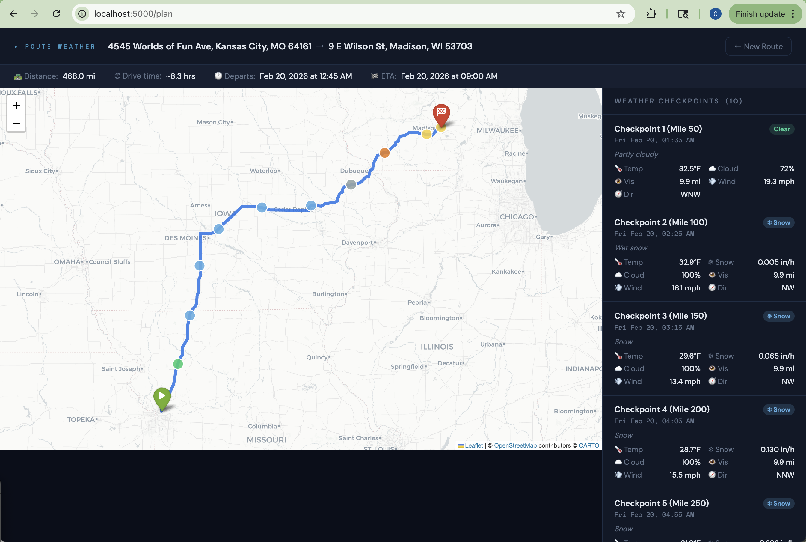 Route Weather Planner Screenshot